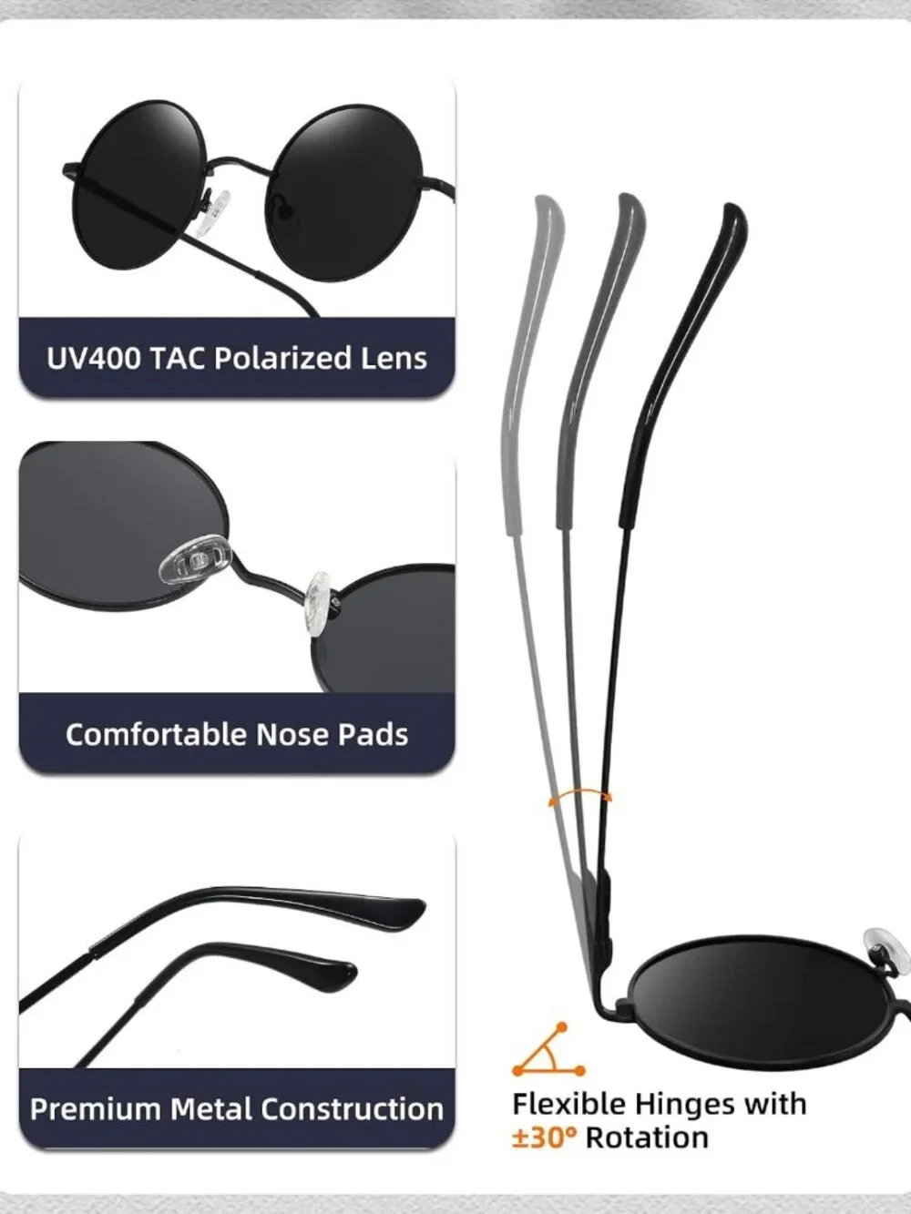 3 Pack Sunglasses Set - Retro Round, Aviator & Classic Styles, Polarized UV400